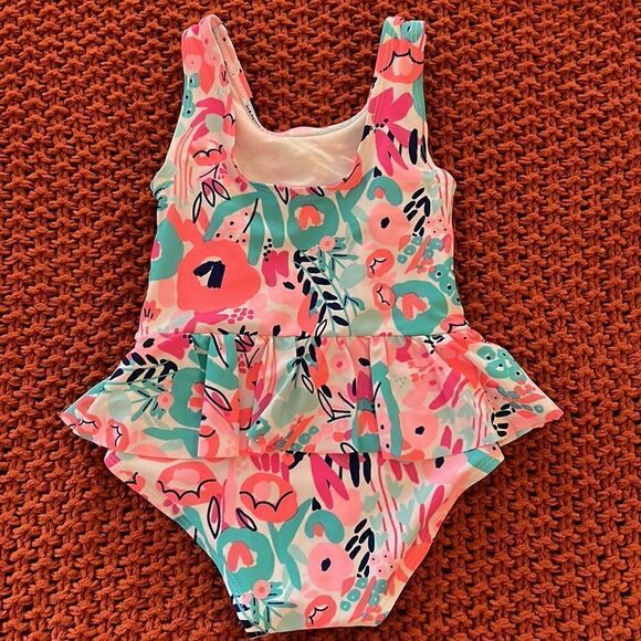 Carters just one you 9M floral one piece bath in suit w snap crotch and ruffles - Picture 5 of 7